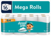 ANGEL SOFT Bathroom Tissue, 2-Ply, Unscented, Mega - 16 Each