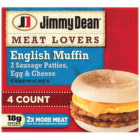 Jimmy Dean Meat Lovers English Muffin Breakfast Sandwiches with Two Sausage Patties, Egg, and Cheese, Frozen