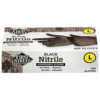 First Street Disposable Gloves, Black Nitrile, Large - 100 Each