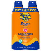 Banana Boat Sunscreen Spray, Clear, Broad Spectrum SPF 50+, 2 Each