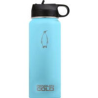 Penguin Cold Bottle, with Straw Lid, Teal - 1 Each