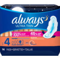 Always Pads, Ultra Thin, Flexi-Wings, Overnight, Size 4 - 14 Each