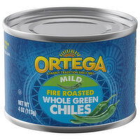 Ortega Green Chiles, Fire Roasted, Mild, Whole - 4 Ounce