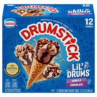 Drumstick Frozen Dairy Dessert Cones, Vanilla/Chocolate - 12 Each