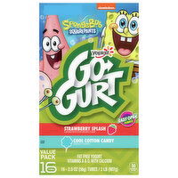 Go-Gurt Yogurt, Fat Free, Strawberry Splash/Cool Cotton Candy, SpongeBob SquarePants, Value Pack, 16 Each