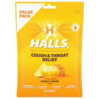 Halls Cough & Throat Relief, Honey Lemon Flavor, Economy Pack - 80 Each
