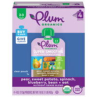 Plum Organics Super Smoothie Pear, Sweet Potato, Spinach, Blueberry, Bean & Oat 4oz Pouch-4-Pk, 4 Each