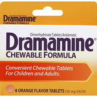 Dramamine Dimenhydrinate Tablets/Antiemetic, 50 mg, Chewable Tablets, Orange Flavor - 8 Each