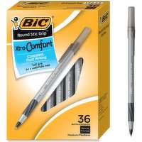 BIC Round Stic Grip Pen Medium Black - 36 Each