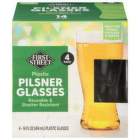 First Street Pilsner Glasses, Plastic, 14 Fluid Ounce - 4 Each