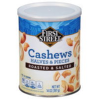 First Street Cashews, Roasted Salted, Halves & Pieces - 14 Ounce