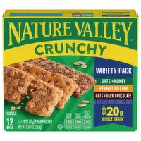 Nature Valley Granola Bars, Oats 'n Honey/Peanut Butter/Oats 'n Dark Chocolate, Crunchy, Variety Pack, 6 Each