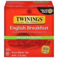 Twinings Black Tea, Pure, English Breakfast, Decaffeinated, Tea Bags, Value Pack - 50 Each