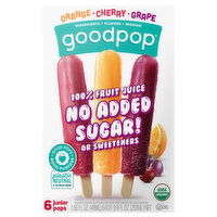 GoodPop Frozen Pops, Orange/Cherry/Grape - 6 Each