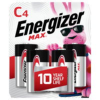 Energizer Batteries, Alkaline, C, 4 Pack - 4 Each