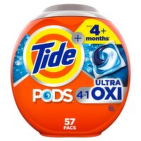 Tide PODS Liquid Laundry Detergent Pacs, 4-in-1 Ultra Oxi, 57 Count - 57 Each