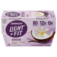 Dannon Yogurt, Fat Free, Toasted Coconut Vanilla, Greek - 4 Each