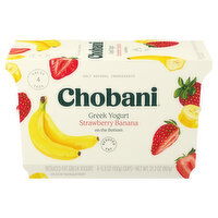 Chobani Yogurt, Greek, Reduced Fat, Strawberry Banana on the Bottom, Value 4 Pack - 4 Each