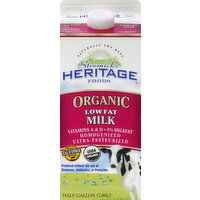 Heritage Milk, Lowfat, Organic - 0.5 Gallon