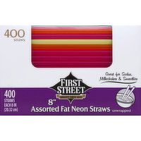 First Street Straws, Assorted, Fat, Neon, Unwrapped - 400 Each