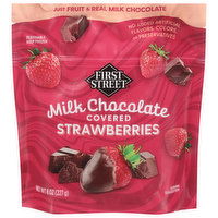 First Street Strawberries, Milk Chocolate Covered, 8 Ounce