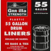 Grrilla Strength Drum Liners, Plastic, 55 Gallon, 40 Each