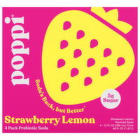 Poppi Strawberry Lemon Prebiotic Soda, 4 Each