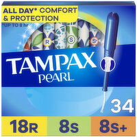 Tampax Pearl Tampons Multipack with LeakGuard Braid, Regular/Super/Super Plus - 34 Each