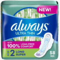 Always Ultra Thin Pads with Wings, Size 2 - 58 Each