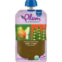 Plum Organics Stage 2 Organic Baby Food Pear + Pea with Spinach 4oz Pouch, 4 Ounce