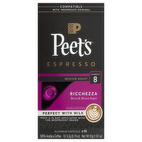 Peet's Coffee, 100% Arabica, Espresso, Medium Roast, Ricchezza, Aluminum Capsules - 10 Each