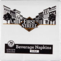 First Street Napkins, Beverage, White, 3-Ply - 75 Each