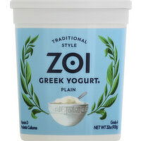 Zoi Yogurt, Greek, Plain, Traditional Style, 32 Ounce