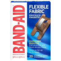 Band-Aid Adhesive Bandages, Flexible Fabric, Knuckle & FIngertip, Assorted Sizes - 20 Each