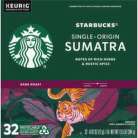 Starbucks Coffee, 100% Arabica, Ground, Dark Roast, Single-Origin Sumatra, K-Cup Pods - 32 Each