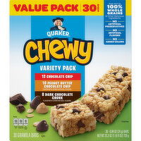 Quaker Granola Bars, Chocolate Chip/Peanut Butter Chocolate Chip/Dark Chocolate Chunk, Variety Pack, Value Pack - 30 Each