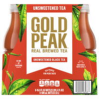 Gold Peak Tea, Unsweetened Black, Real Brewed - 6 Each