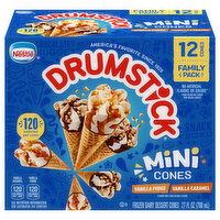 Drumstick Vanilla Fudge/Vanilla Caramel Mini Frozen Dairy Dessert Cones Family Pack - 12 Each
