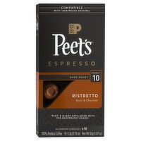 Peet's Coffee, 100% Arabica, Espresso, Dark Roast, Ristretto, Aluminum Capsules, 10 Each