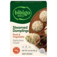Bibigo Dumplings, Pork & Vegetable, Steamed - 6.6 Ounce
