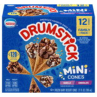 Drumstick Vanilla/Chocolate Mini Frozen Dairy Dessert Cones Family Pack - 12 Each