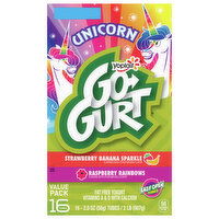 Go-Gurt Yogurt, Fat Free, Raspberry Rainbows, Strawberry Banana Sparkle, Value Pack, 16 Each