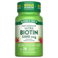Nature's Truth Natural Berry Flavor Tablets 5000 mcg Fast Dissolve Ultra Biotin - 78 Each