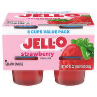 Jell-O Gelatin Snacks, Strawberry, 8 Cups Value Pack, 8 Each