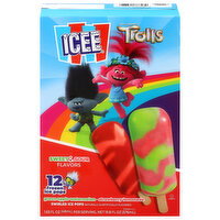 Icee Dreamworks Trolls Swirled Green Apple Watermelon/Strawberry Lemonade Ice Pops - 12 Each