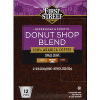 First Street Coffee, 100% Arabica, Medium Roast, Donut Shop Blend, Pods, 12 Each