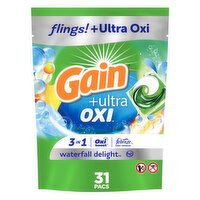 Gain Flings Ultra Oxi Laundry Detergent Pacs, Waterfall Delight, 31 Each