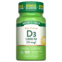 Nature's Truth D3, High Potency, 1000 IU (25 mcg), Softgels - 130 Each