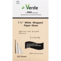 Verde Paper Straw, White, Wrapped, 7-3/4 Inch - 250 Each