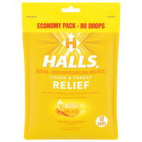 Halls Cough & Throat Relief, Honey Lemon Flavor, Economy Pack - 80 Each